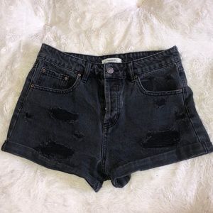 Distressed Black Jean Shorts. High Rise